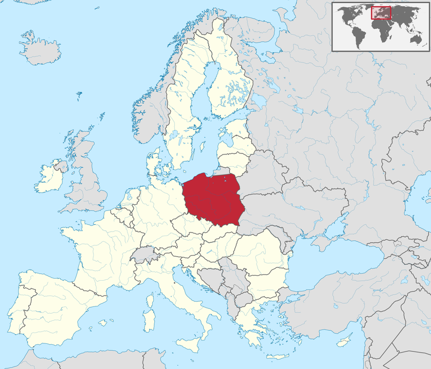 Poland highlighted on the map showing the European Union.